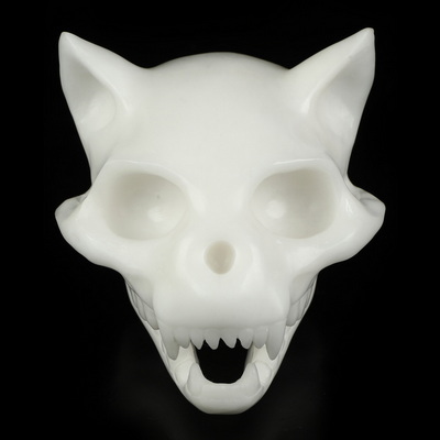 3.9" White Jade Hand Carved Wolf Crystal Skull Fine Art Sculpture, Crystal Healing