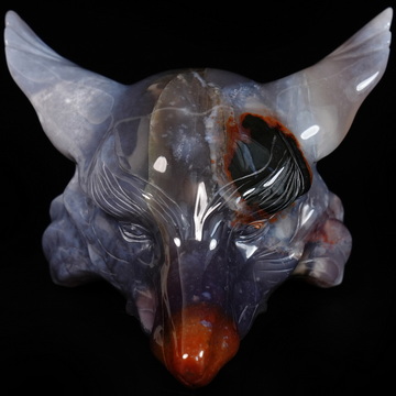 5.2" Black Zebra Agate Hand Carved Crystal Fox Fine Art Sculpture, Crystal Healing