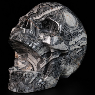 5.2" Crocodile Jasper Hand Carved Laughing Crystal Skull Sculpture, Crystal Healing
