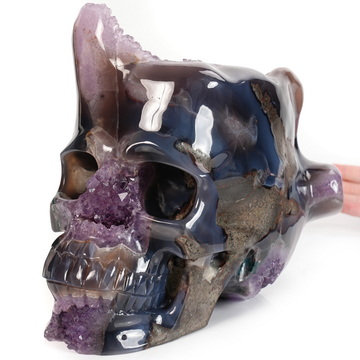 Sept 30, 2026 ACSAD (A Crystal Skull a Day) - Galaxy Transferred - 10.0" Agate Amethyst Geode Hand Carved Crystal Skull Fine Art Sculpture, Crystal Healing