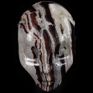 4.0" Black Zebra Agate Hand Carved Fairy Elf Alien Crystal Skull Companion Sculpture, Crystal Healing
