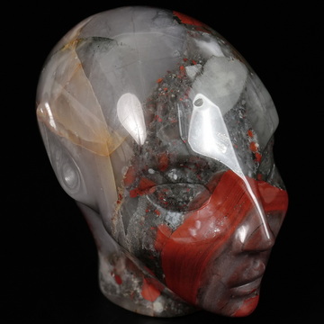 4.0" African Bloodstone Hand Carved Fairy Elf Alien Crystal Skull Companion Sculpture, Crystal Healing