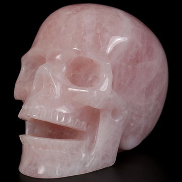 5.1" Rose Quartz Hand Carved Singing Crystal Skull Sculpture, Crystal Healing