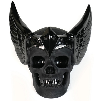5.1" Black Obsidian Hand Carved Guardian Crystal Skull Sculpture, Crystal Healing