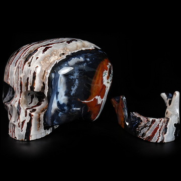 8.1" Black Zebra Agate Hand Carved Mitchell-Hedges Crystal Skull Replica, Crystal Healing