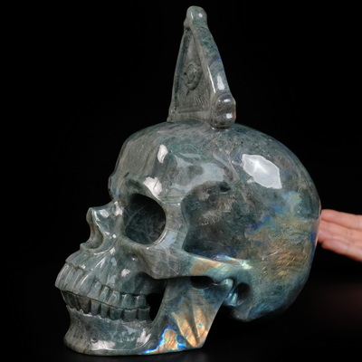 July 7, 2026 ACSAD (A Crystal Skull a Day) - The Sixth Fragment - 9.9" Carved Labradorite Eye of Horus Crystal Skull Fine Art Sculpture, Crystal Healing