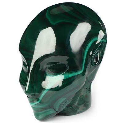 3.9" Malachite Hand Carved Fairy Elf Alien Crystal Skull Companion Sculpture, Crystal Healing