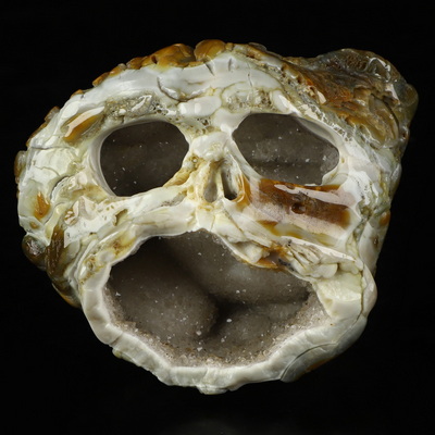 3.3" Agate Geode Hand Carved Crystal Skull Fine Art Sculpture, Crystal Healing