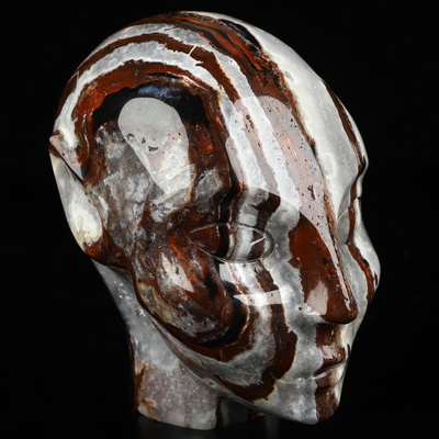 4.1" Black Zebra Agate Hand Carved Fairy Elf Alien Crystal Skull Companion Sculpture, Crystal Healing