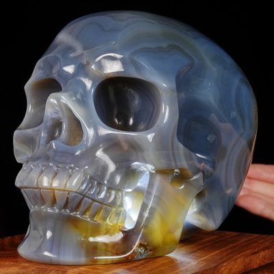 Lifesized 6.9" Premium Brazilian Agate Hand Carved Crystal Skull, Super Realistic, Crystal Healing