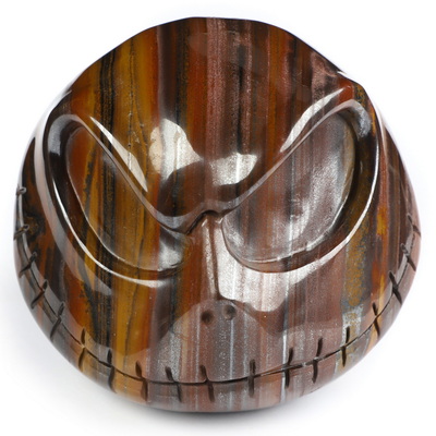 3.9" Tiger Iron Eye Hand Carved Jack Crystal Skull Sculpture, Crystal Healing