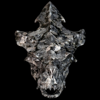 4.5" Larvikite Hand Carved Crystal Pterodactyl Skull Fine Art Sculpture, Crystal Healing