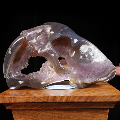 6.8" Agate Amethyst Druse Hand Carved Smilodon SABER-TOOTHED Tiger/Cat Skull