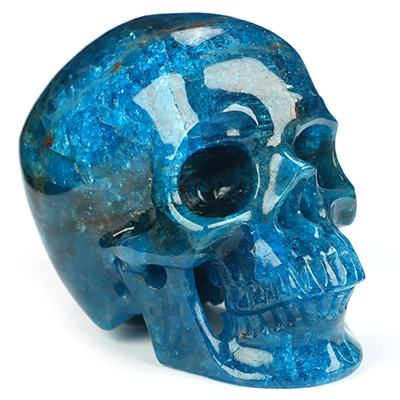 3.3" Blue Apatite Hand Carved Crystal Skull, Super Realistic, Crystal Healing