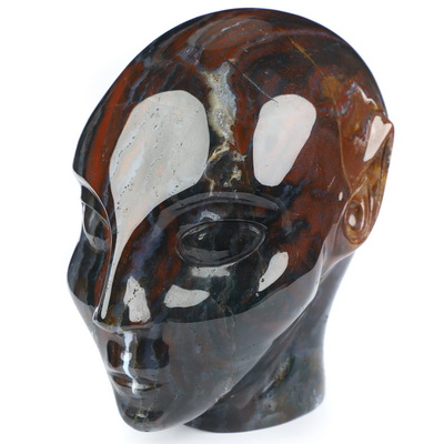 4.0" Bloodstone Hand Carved Fairy Elf Alien Crystal Skull Companion Sculpture, Crystal Healing