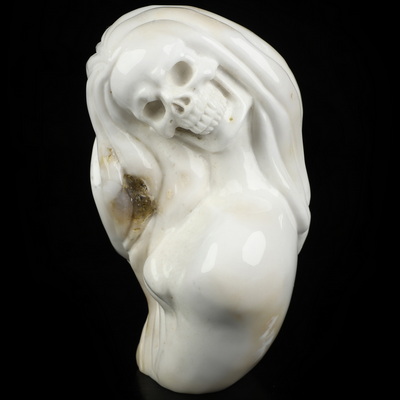 5.3" White Jasper Hand Carved Crystal Skull Fine Art Sculpture, Crystal Healing
