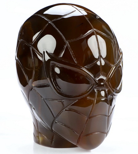 Spider Man - 5.0" Premium Brazilian Agate Hand Carved Crystal Fine Art Sculpture, Crystal Healing