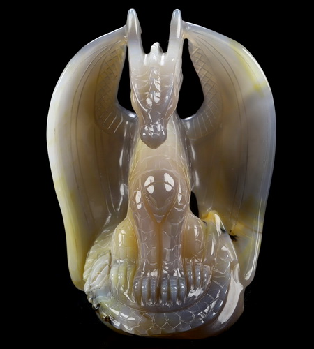 The Guardian Dragon - 5.1" Premium Brazilian Agate Hand Carved Crystal Dragon Fine Art Sculpture, Crystal Healing