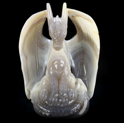 The Guardian Dragon - 5.1" Premium Brazilian Agate Hand Carved Crystal Dragon