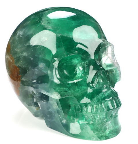 5.0" Fluorite Hand Carved Crystal Skull, Realistic, Crystal Healing