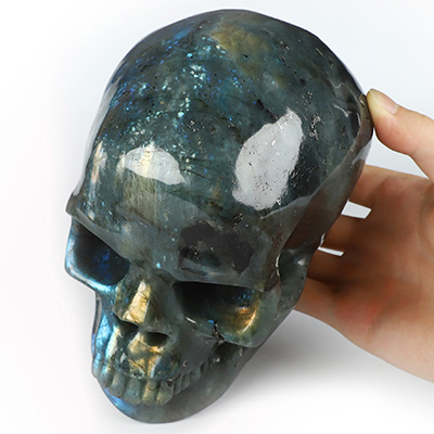 Lifesized 6.8" Labradorite Hand Carved Crystal Skull, Super Realistic, Crystal Healing