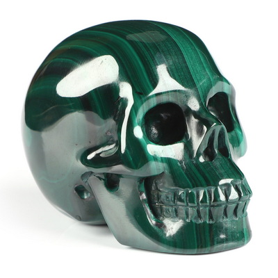 Gemstone 2.0" Malachite Hand Carved Crystal Skull, Realistic, Crystal Healing