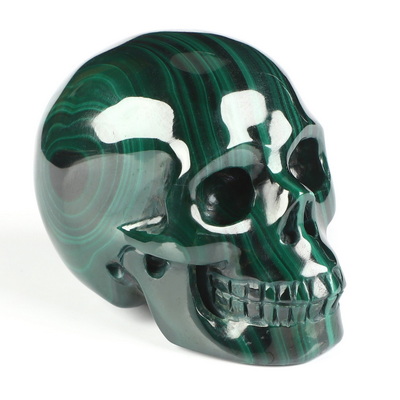Gemstone 2.0" Malachite Hand Carved Crystal Skull, Realistic, Crystal Healing