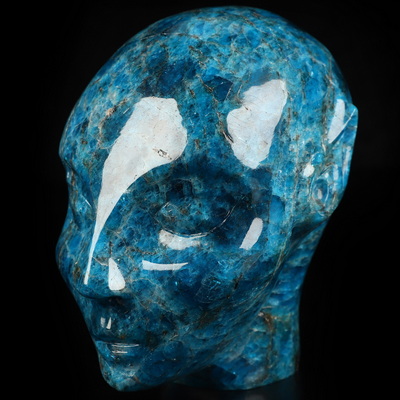 4.0" Blue Apatite Hand Carved Fairy Elf Alien Crystal Skull Companion Sculpture, Crystal Healing