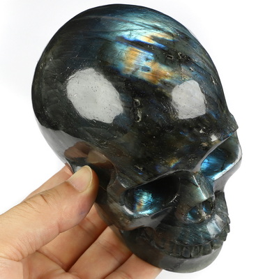4.9" Labradorite Hand Carved Crystal Skull, Realistic, Crystal Healing