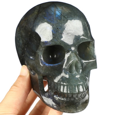 4.9" Labradorite Hand Carved Crystal Skull, Realistic, Crystal Healing