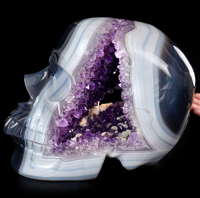 Aug 17, 2026 ACSAD (A Crystal Skull a Day) - Cosmic Snowfall - Lifesized 9.1" Agate Amethyst Geode Hand Carved Crystal Skull, Super Realistic, Crystal Healing