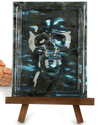 Oct 5, 2026 ACSAD (A Crystal Skull a Day) - The Mirror of Sombre Waters - 7.9" Labradorite Hand Carved Crystal Skull Fine Art Sculpture, Crystal Healing