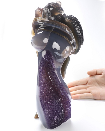 Aug 19, 2026 ACSAD (A Crystal Skull a Day) - Beyond the Bone - 10.0" Agate Amethyst Druse Hand Carved Crystal Skull, Female Torso & Phoenix Wings Fine Art Sculpture, Crystal Healing