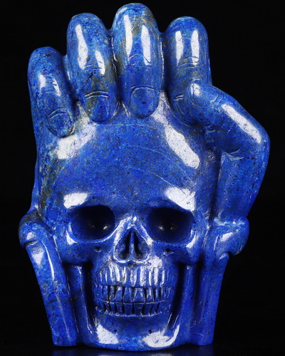 4.3" Lapis Lazuli Hand Carved Crystal Skull Fine Art Sculpture, Crystal Healing
