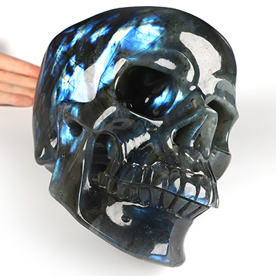 Lifesized 7.5" Labradorite Hand Carved Crystal Skull, Super Realistic, Crystal Healing