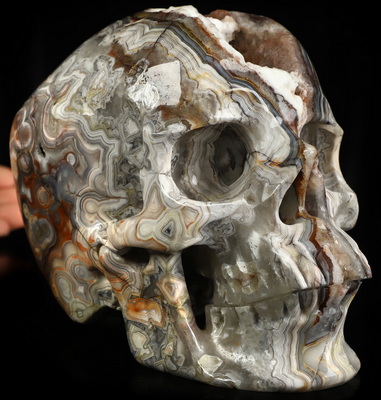 Lifesized 6.5" Red Crazy Lace Agate Hand Carved Crystal Skull, Super Realistic, Crystal Healing