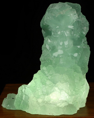 4.9" Fluorite Hand Carved Crystal Skull with Led Stand Fine Art Sculpture, Crystal Healing