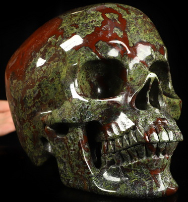 Lifesized 6.9" Dragon Blood Jasper Hand Carved Crystal Skull, Super Realistic, Crystal Healing