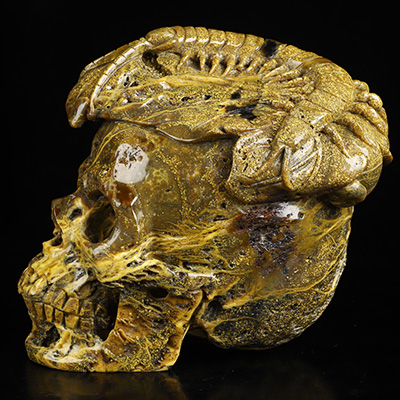 6.6" Ocean Jasper Hand Carved Crystal Skull Fine Art Sculpture, Crystal Healing