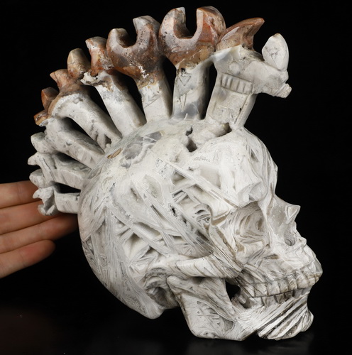Sept 1, 2026 ACSAD (A Crystal Skull a Day) - Architect of Chaos - 7.4" Lattice Agate Hand Carved Punk Wrench Mohawk Crystal Skull Fine Art Sculpture, Crystal Healing