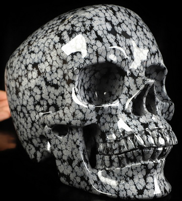Lifesized 7.5" Snowflake Obsidian Hand Carved Crystal Skull, Super Realistic, Crystal Healing