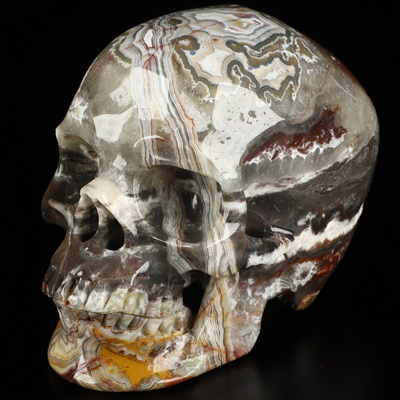 Gemstone 5.1" Red Crazy Lace Agate Hand Carved Crystal Skull, Super Realistic, Crystal Healing