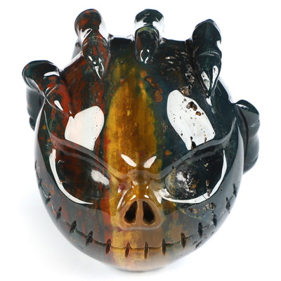 3.1" Bloodstone Hand Carved Jack Crystal Skull Sculpture, Crystal Healing