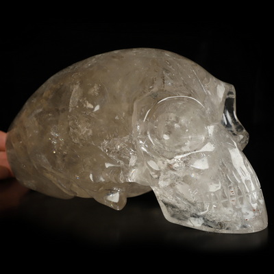 8.9" Smoky Quartz Rock Crystal Hand Carved Crystal Elongated Mayan Alien Skull Sculpture, Crystal Healing