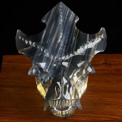 4.4" Premium Brazilian Agate Hand Carved Pterodactyl Crystal Skull Fine Art Sculpture, Crystal Healing