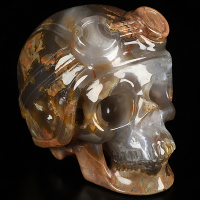 5.1" Dinosaur Egg Agate Hand Carved Crystal Skull Fine Art Sculpture, Crystal Healing