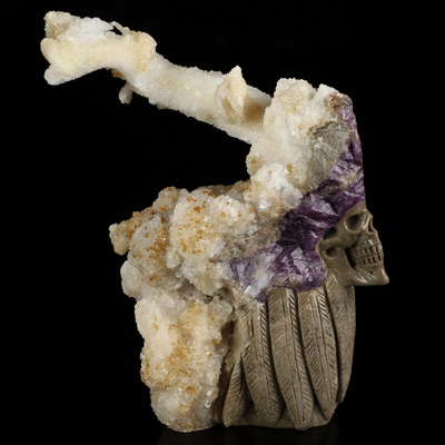 4.9" Quartz Rock Druse Hand Carved Crystal Skull Fine Art Sculpture, Crystal Healing
