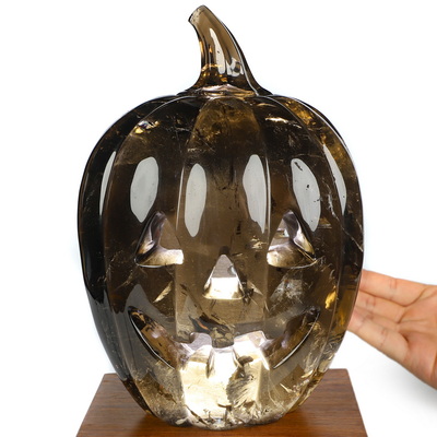 Oct 14, 2026 ACSAD (A Crystal Skull a Day) - The All Hallows' Warden - 8.5" Smoky Quartz Rock Crystal Hand Carved Jack-O'-Lantern Pumpkin Crystal Skull Sculpture, Crystal Healing