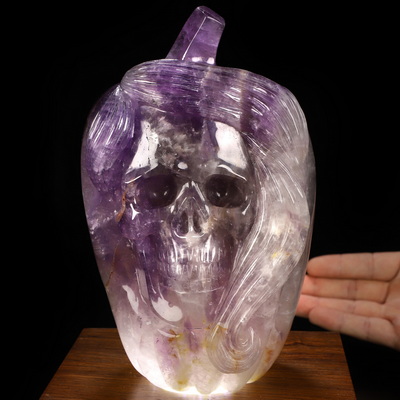Oct 21, 2026 ACSAD (A Crystal Skull a Day) - The Cauldron's Glow - 6.9" Amethyst Hand Carved Pumpkin Crystal Skull Fine Art Sculpture, Crystal Healing