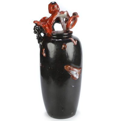 Oct 8, 2026 ACSAD (A Crystal Skull a Day) - The Tenant Refuses to Leave - 11.9" Hand Carved Empire Red Agate Octopus Crystal Skull Functional Flower Vase Fine Art Sculpture, Crystal Healing